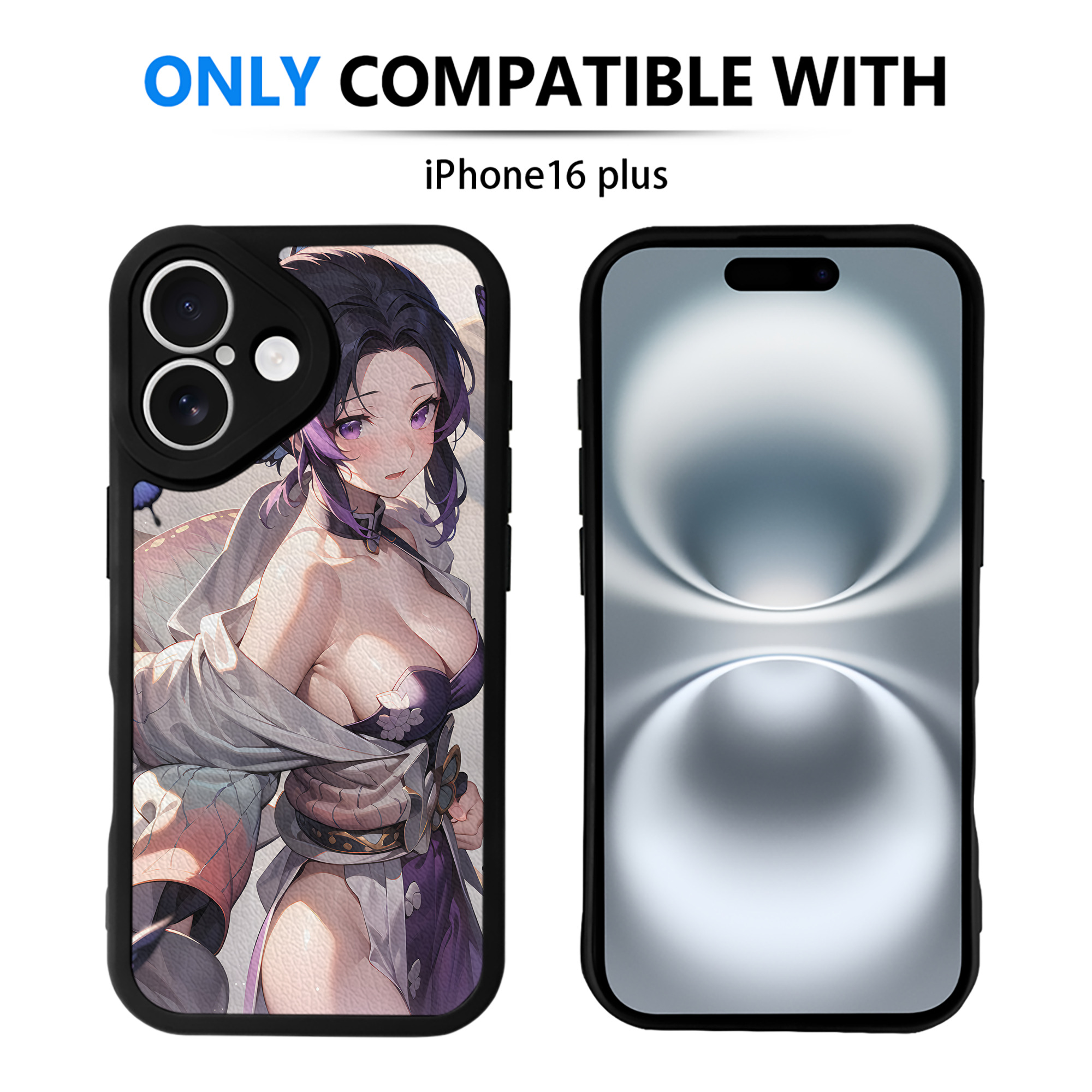 （画像用） 鬼滅の刃（きめつのやいば）蟲柱-胡蝶 しのぶ／こちょう しのぶ Kochou Shinobu 【iPhone 16シリーズ対応】シリコンスマホケース（レザー調） 材質：シリコン